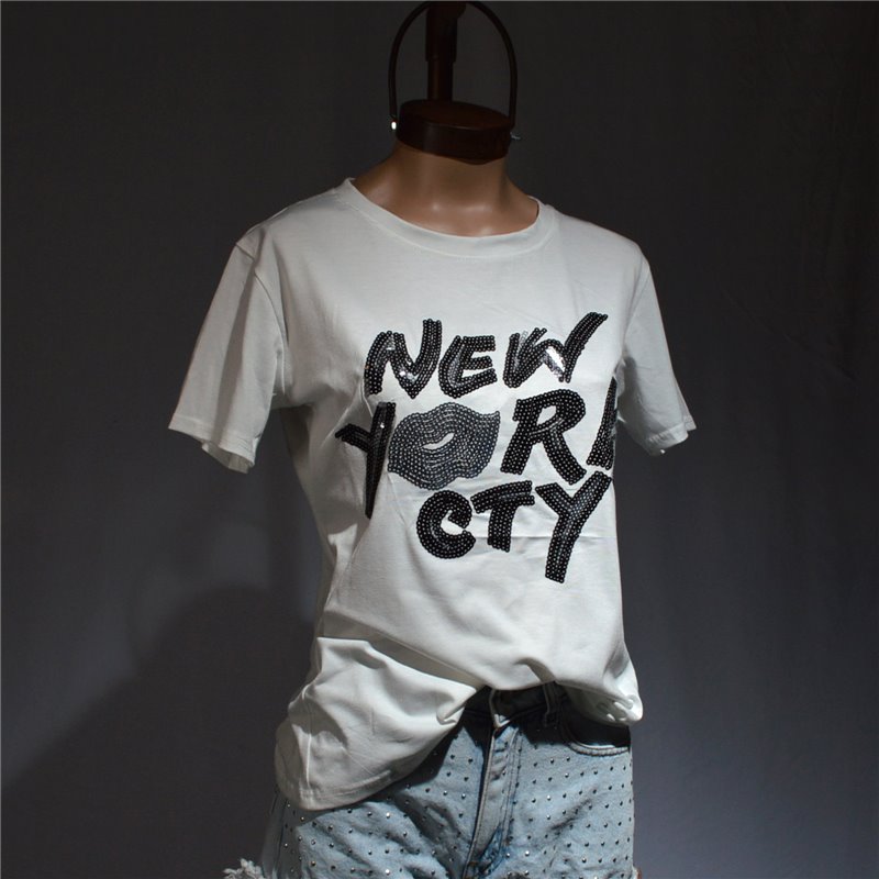 Mujer remera algodon bordada lentejuelas NEW YORK CITY