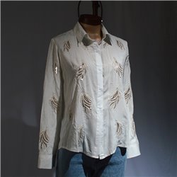 Mujer Camisa creep bordado hojas lentejuelas canutillos