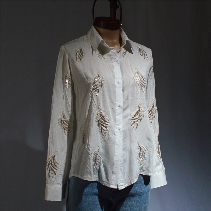 Mujer Camisa creep bordado hojas lentejuelas canutillos