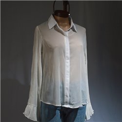 Mujer Camisa Gasa Mangas Plisadas Puños Oxford