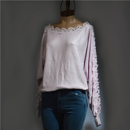 Mujer Sweater bremer elastizado amplio guipur cuello y mangas