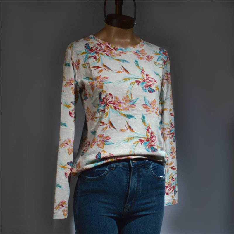 Mujer Remera algodon mangas largas estampa flores