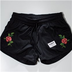 Mujer short algodon rustico bordado flor tiras 4261