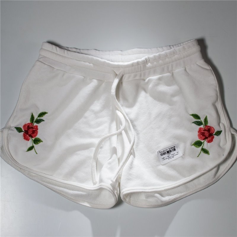 Mujer short algodon rustico bordado flor tiras 4261