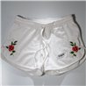 Mujer short algodon rustico bordado flor tiras 4261