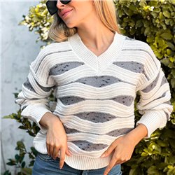 Mujer Sweater lana combinado ondas
