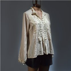 Mujer camisa tipo fibrana combinada guipur - 950