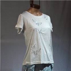Mujer Remera algodon bordado pariposas piedra - FR