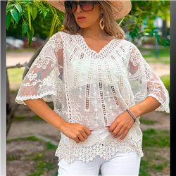 Mujer Blusa guipur combinada tull - FRA