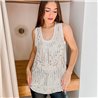 Mujer Musculosa gasa frente bordado flor lentejuelas doradas