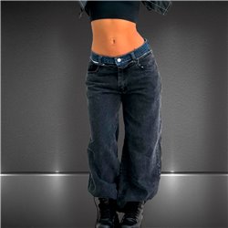 Mujer Pantalon jean wide leg cintura combinada - EM