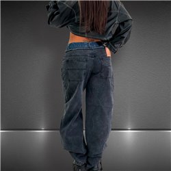 Mujer Pantalon jean wide leg cintura combinada - EM