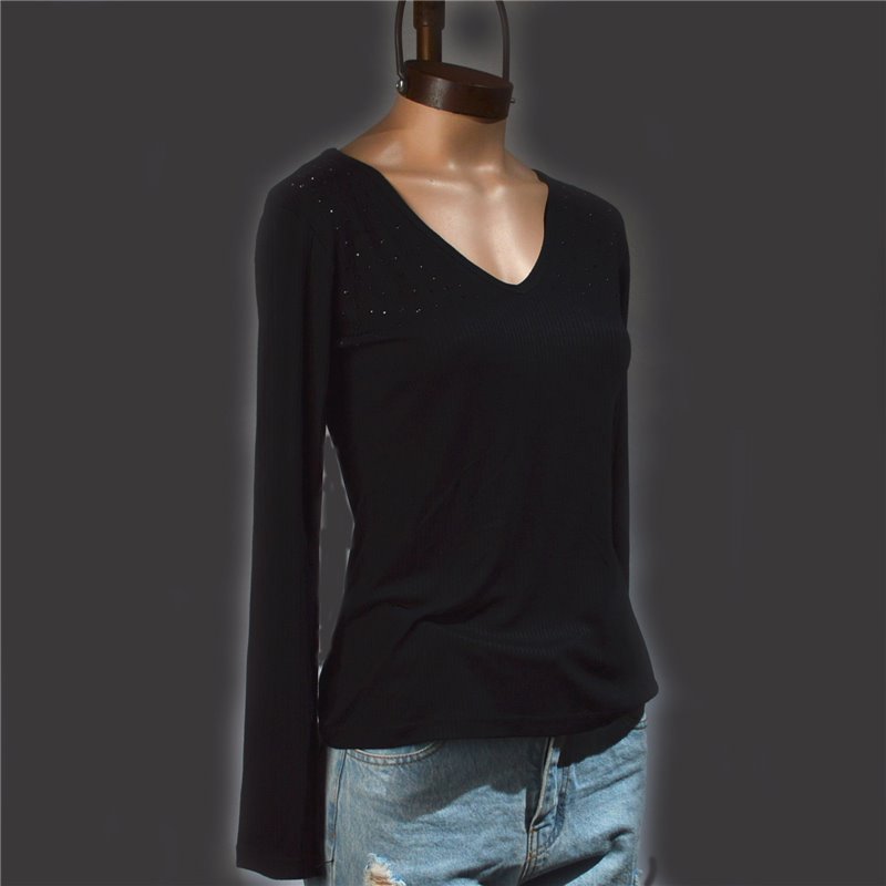 Mujer Remera morley mangas largas frente estrass