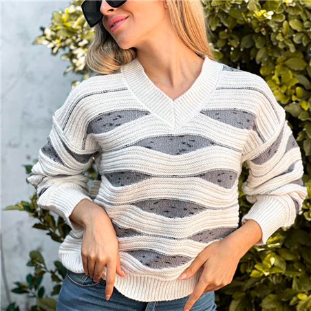 Mujer Sweater lana combinado ondas