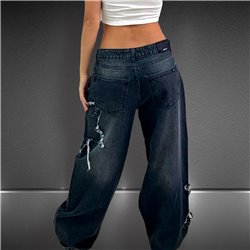 Mujer Pantalon jean wire-leg apliques estrellas desflecadas - EM