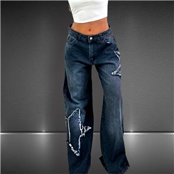 Mujer Pantalon jean wire-leg apliques estrellas desflecadas - EM
