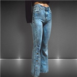 Mujer Pantalon jean elastizado oxford botones en botamangas - BEL