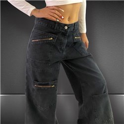 Mujer Pantalon jean cargo rigido bolsillos cierres - EM