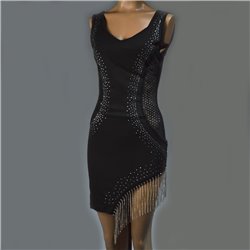 Mujer Vestido musculosa lycra combinado tull irregular flecos estrass