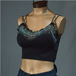 Mujer Top lycra dole bretel encaje volado brillo - 306