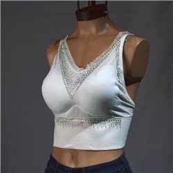 Mujer Top lycra escote V volado brillo estrass - 317