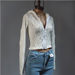 Mujer campera lycra transparente capucha frente cierre