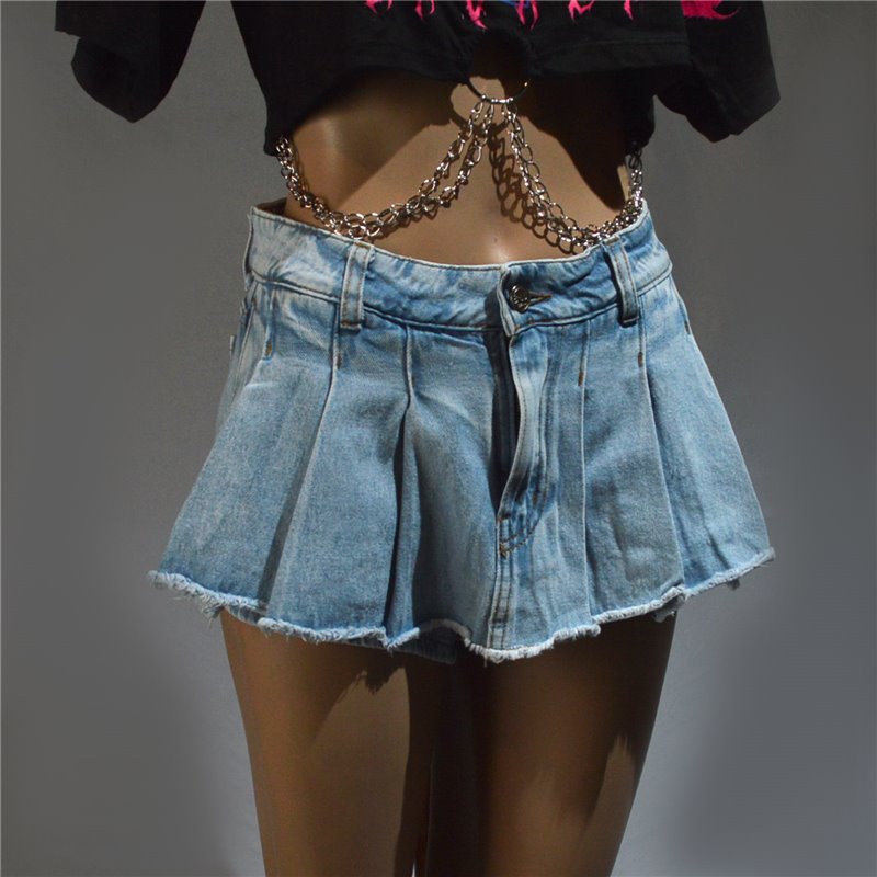 Mujer short jean pollera frente tablitas