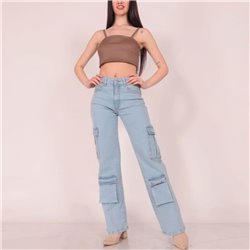 Mujer pantalon jean cargo elastizado