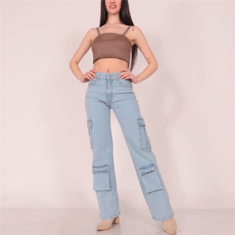 Mujer pantalon jean cargo elastizado