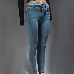 Mujer pantalon jean chupin elastizado brillo en botamangas