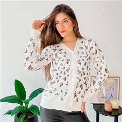 Mujer Cardigan bremer elastizado frente bordado lentejuelas print