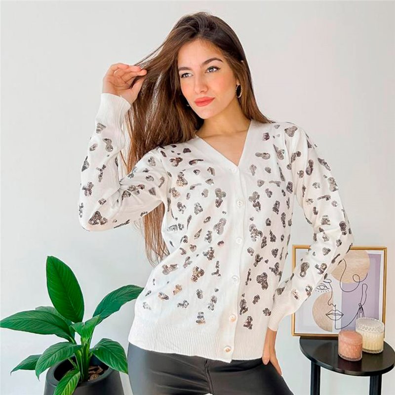 Mujer Cardigan bremer elastizado frente bordado lentejuelas print