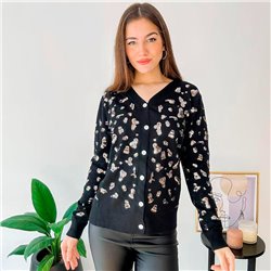 Mujer Cardigan bremer elastizado frente bordado lentejuelas print