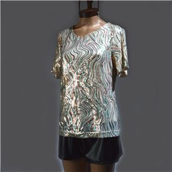 Mujer Blusa tull elastizado bordado lentejuelas ondas