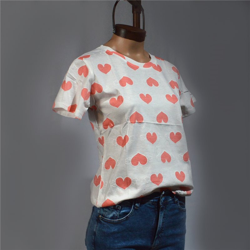 Mujer Remera algodon estampa engomada corazones-FR