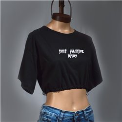 Mujer Remera algodon corta cintura frunce estampa letras -NA