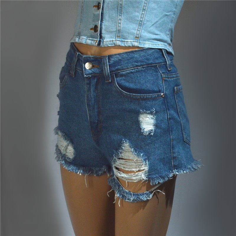 Mujer Short jean rigido frente rotura desflecado -BL