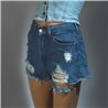 Mujer Short jean rigido frente rotura desflecado -BL