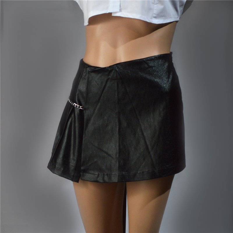 Mujer Short pollera engomada frente cadena -NAT