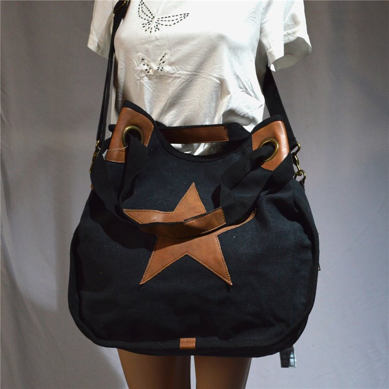 Bolso Lona doble manija frente aplique estrella - GO