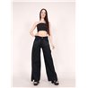 Mujer pantalon jean wide leg rigido frente bolsillo estrass