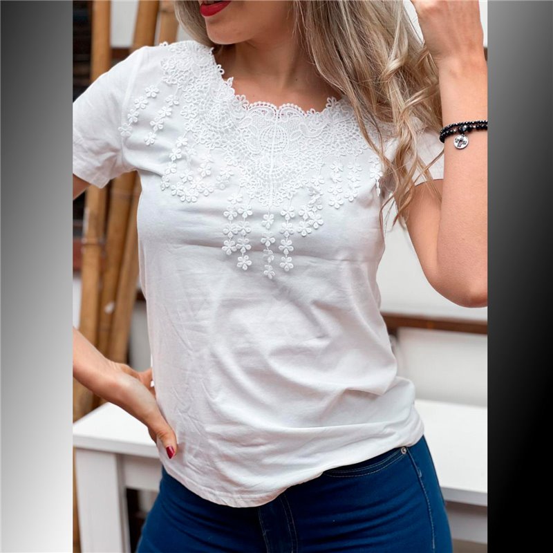 Mujer Remera algodon cuello guipur - FR