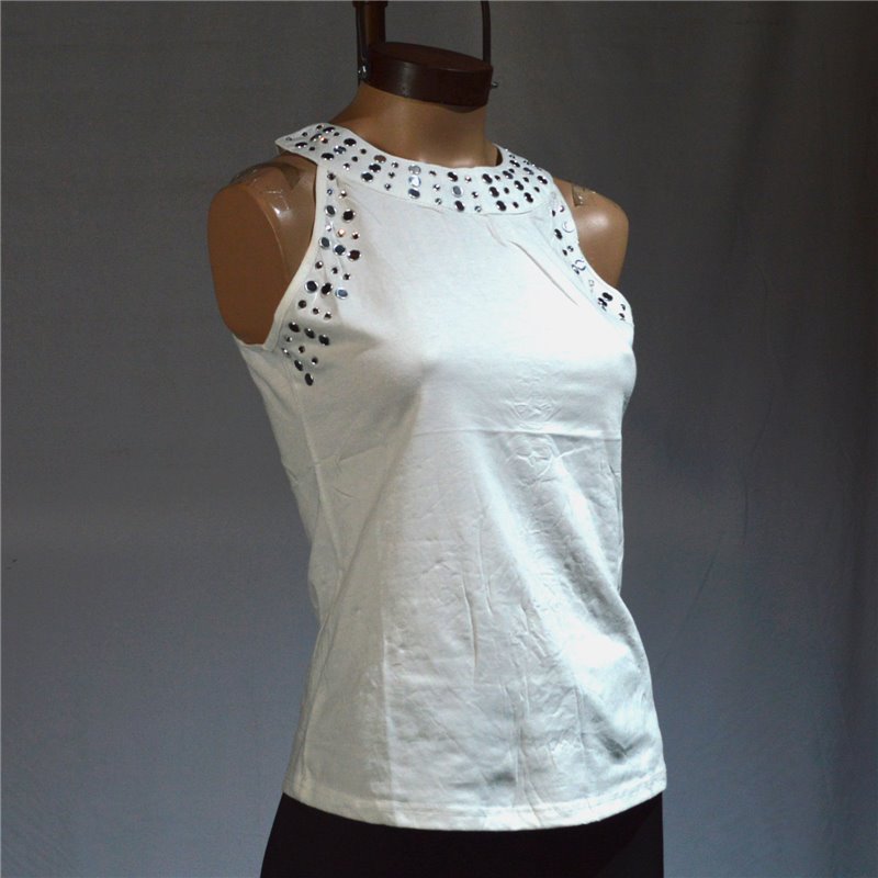 Mujer Musculosa modal cuello y mangas piedras espejo - FR