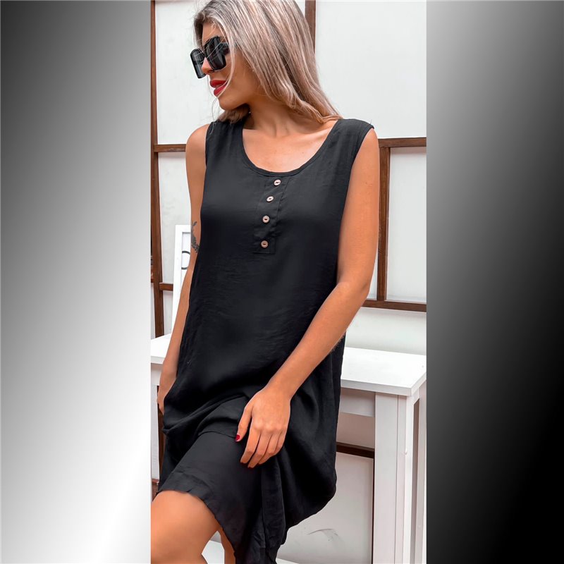 Mujer Vestido lino superpuesto frente botones - FR