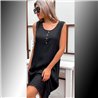 Mujer Vestido lino superpuesto frente botones - FR