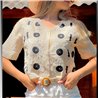 Mujer Blusa tejida frente botones bordado flores -FRA