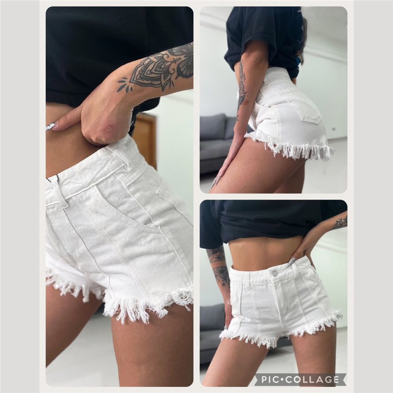 Mujer Short jean rigido recortes desflecado - EMB