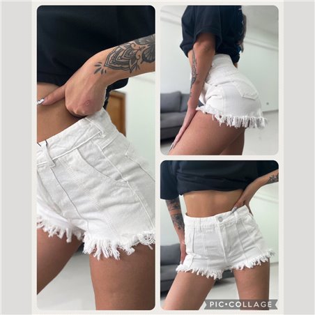 Mujer Short jean rigido recortes desflecado - EMB