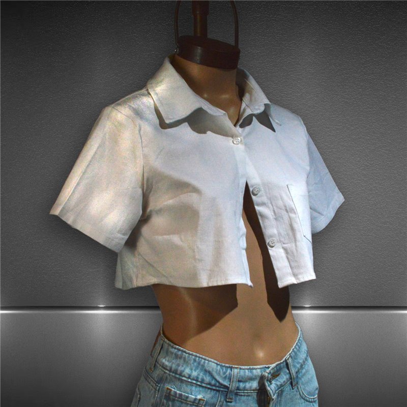 Mujer Camisa lino corta lisa - NAT