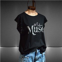 Mujer Remera algodon mangas lentejuelas estampa MUSE - PIT